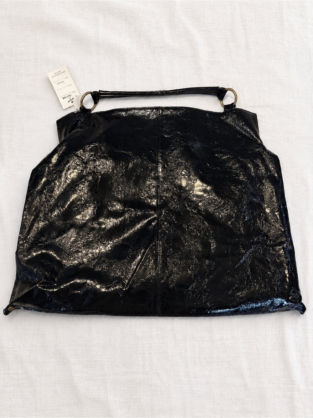 Glossy Black Patent Shoulder Bag with Top Handle